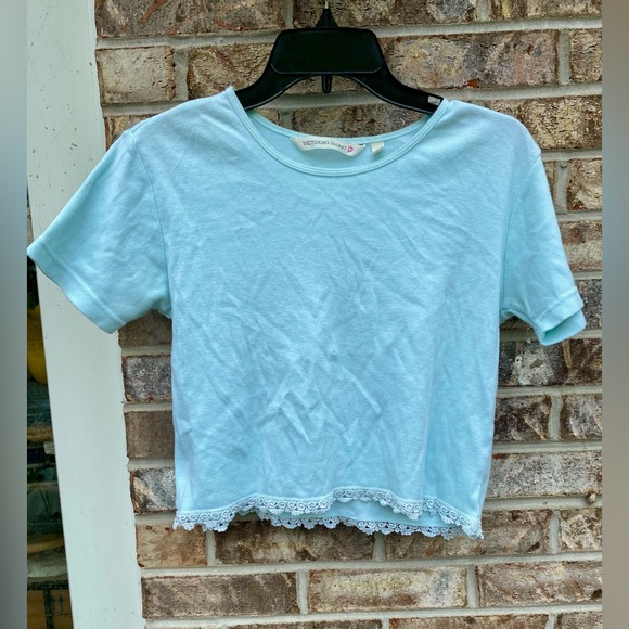 2000 Y2K Mint Green/Light Blue Heart Logo Victorias Secret Cropped Tshirt - Picture 11 of 16
